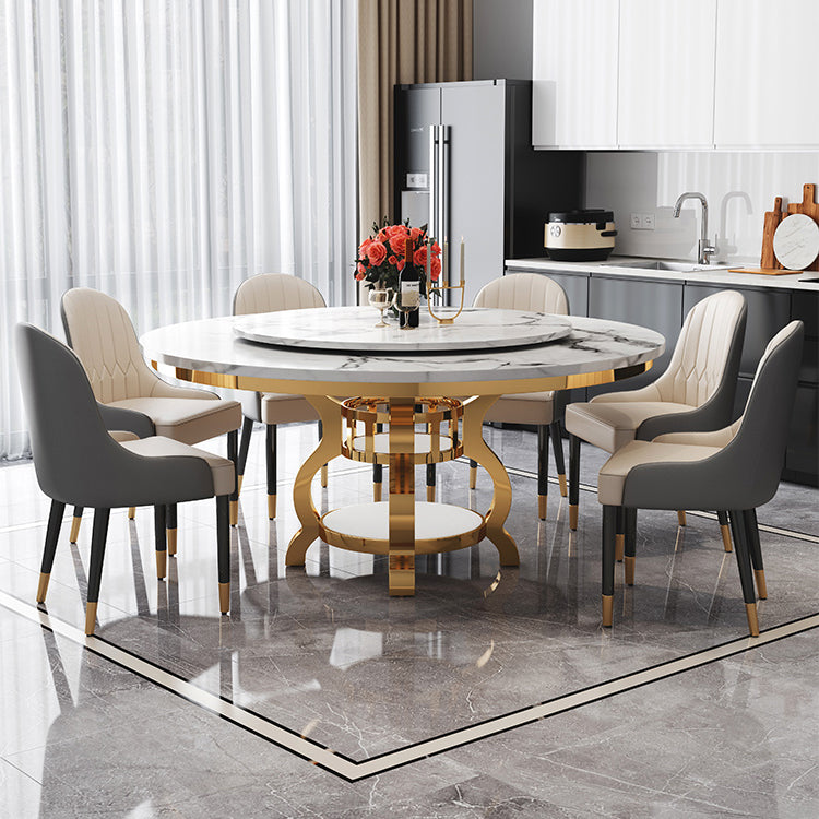 Metal Traditional Luxury Round Table Marble Top Table with Storage
