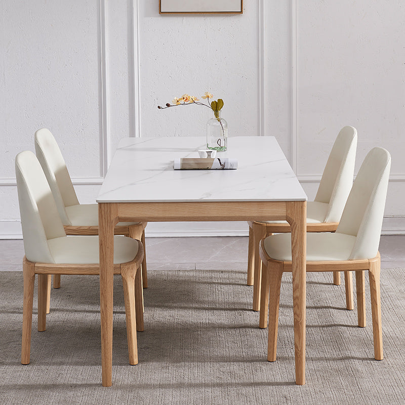 Rectangle Retro Modern Dining Table White Sintered Stone Top 4 Legs Fixed Table