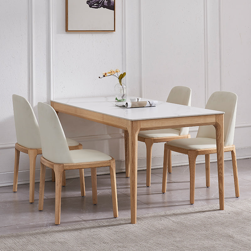 Rectangle Retro Modern Dining Table White Sintered Stone Top 4 Legs Fixed Table