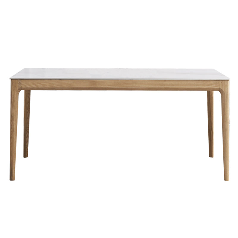 Rectangle Retro Modern Dining Table White Sintered Stone Top 4 Legs Fixed Table