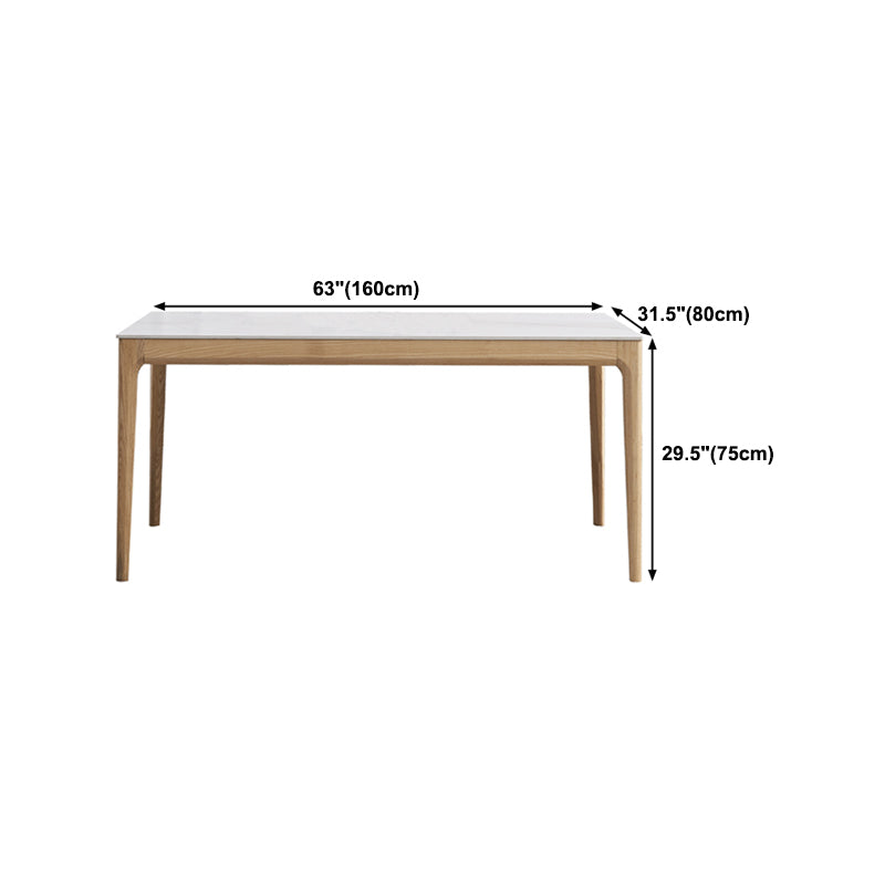 Rectangle Retro Modern Dining Table White Sintered Stone Top 4 Legs Fixed Table
