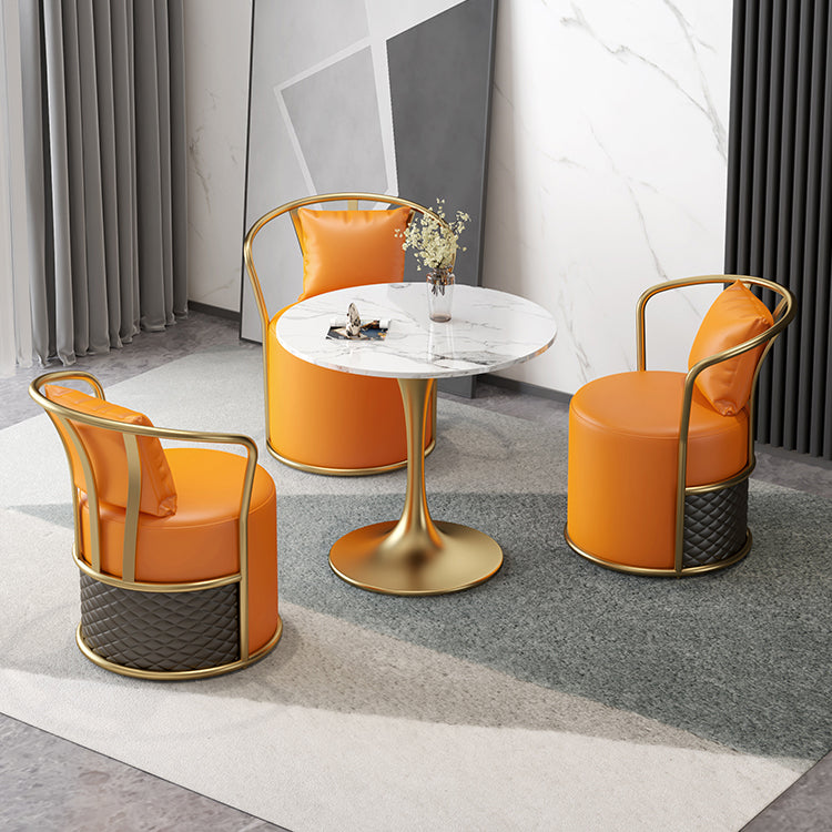 Round Sintered Stone Dining Table Traditional Luxury Tulip Table with Gold Frame