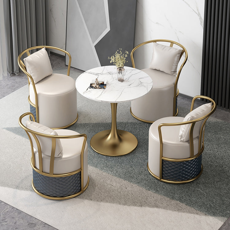 Round Sintered Stone Dining Table Traditional Luxury Tulip Table with Gold Frame