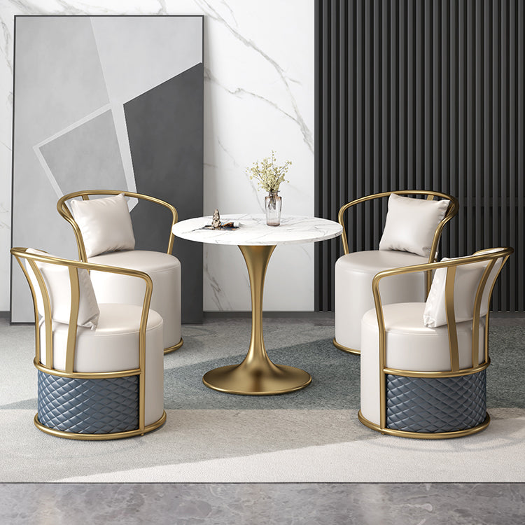 Round Sintered Stone Dining Table Traditional Luxury Tulip Table with Gold Frame