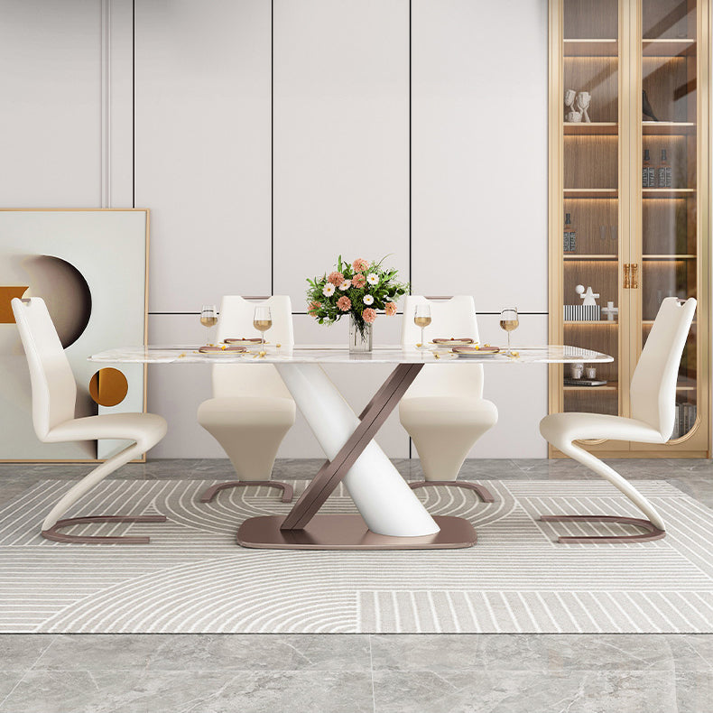 Luxury Sintered Stone Top Table Rectangle Table with Pedestal Base