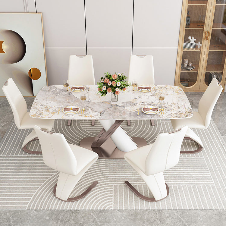 Luxury Sintered Stone Top Table Rectangle Table with Pedestal Base