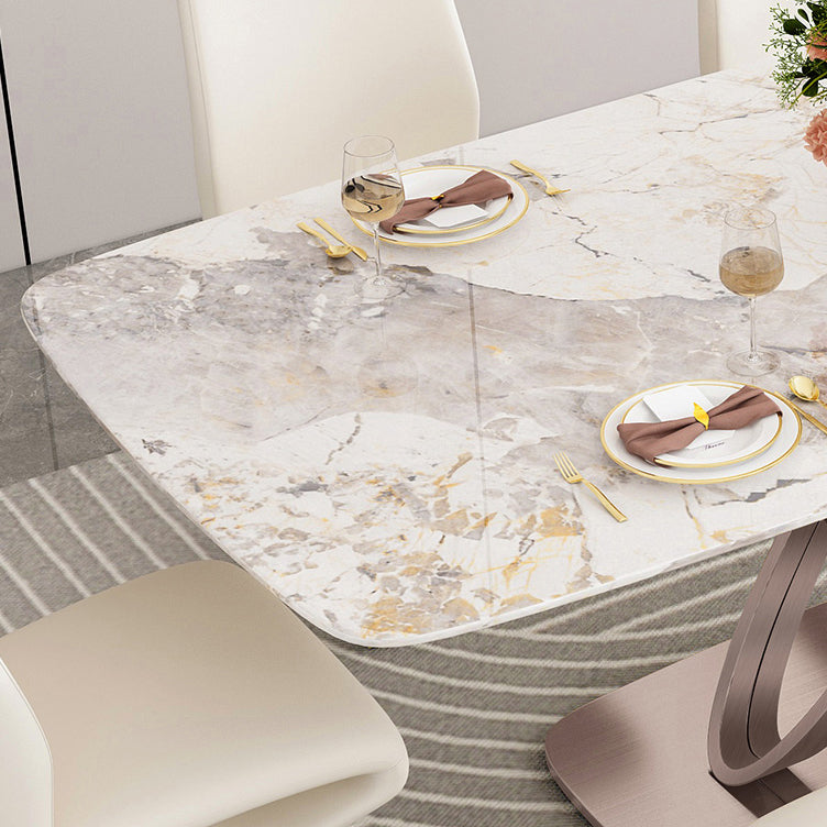 Luxury Sintered Stone Top Table Rectangle Table with Pedestal Base