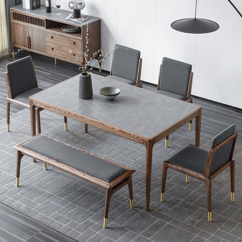 Medieval Modern Sintered Stone Table Rectangle Table with Wooden Base and 4 Legs