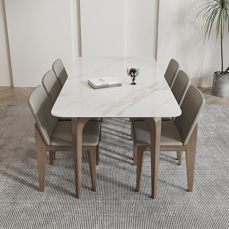 Sintered Stone White Dining Table Industrial Style 4 Legs Table for Dining Room