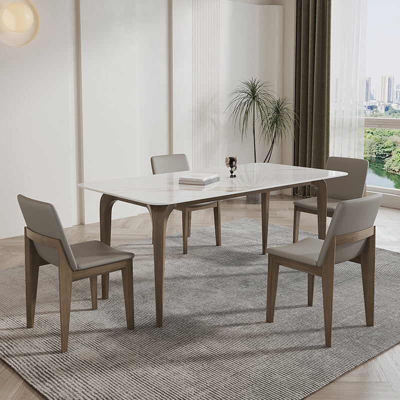 Sintered Stone White Dining Table Industrial Style 4 Legs Table for Dining Room