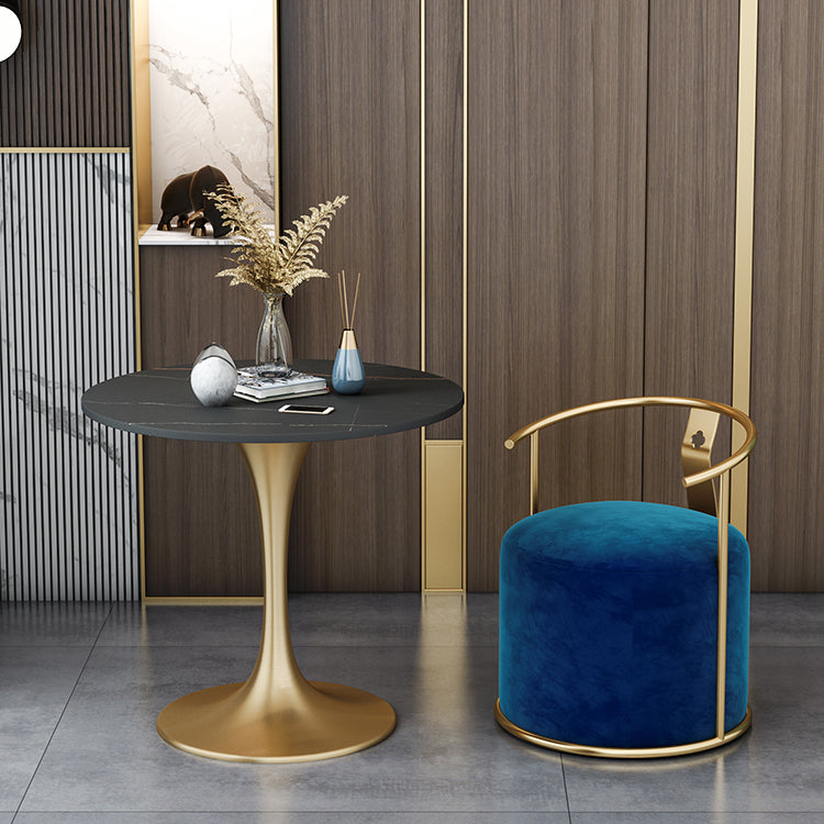 Round Tulip Base Luxury Table Black Fixed Table with Sintered Stone