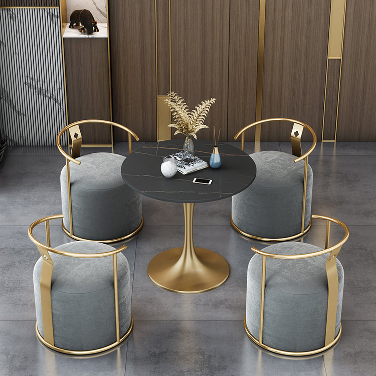 Round Tulip Base Luxury Table Black Fixed Table with Sintered Stone
