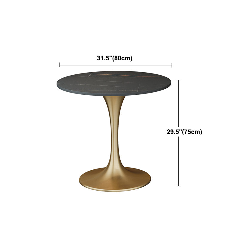 Round Tulip Base Luxury Table Black Fixed Table with Sintered Stone