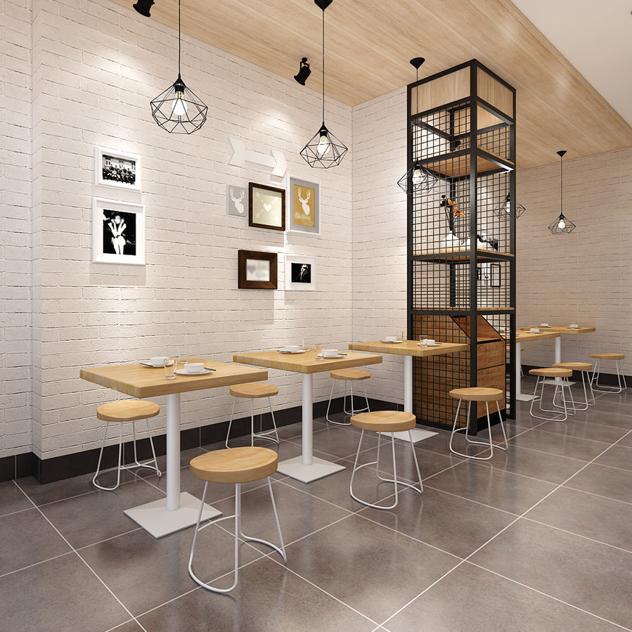 Metal Industrial Square Dining Table Pine Wood Top Table with Pedestal