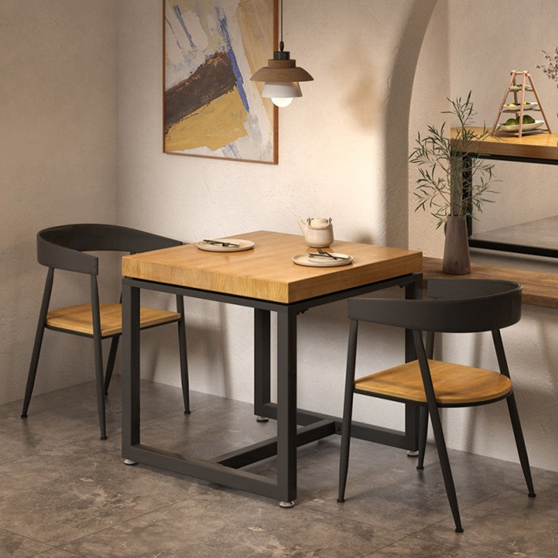 Metal Industrial Square Dining Table Pine Solid Wood Top Table with Trestle Base
