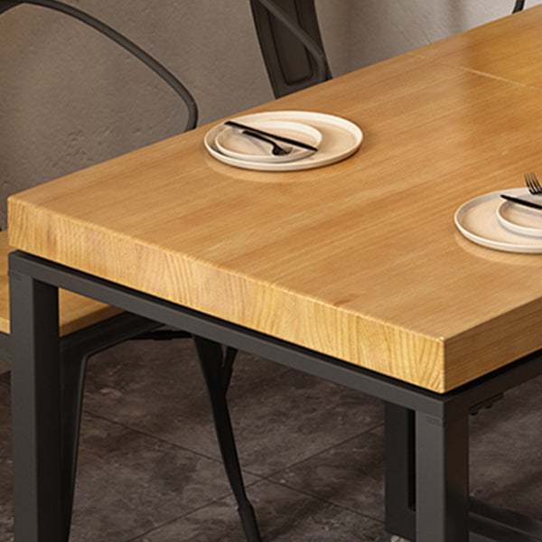 Metal Industrial Square Dining Table Pine Solid Wood Top Table with Trestle Base