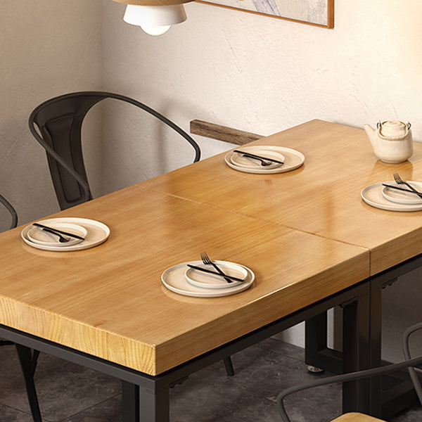 Metal Industrial Square Dining Table Pine Solid Wood Top Table with Trestle Base