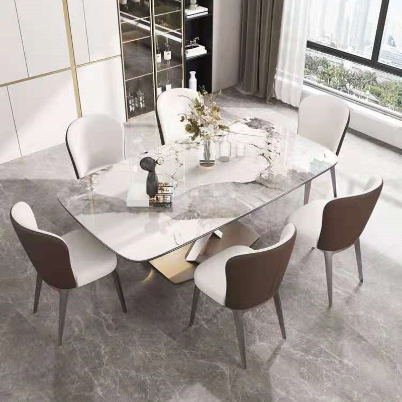 Sintered Stone Dining Table Traditional Luxury Rectangle Table with Pedestal Base