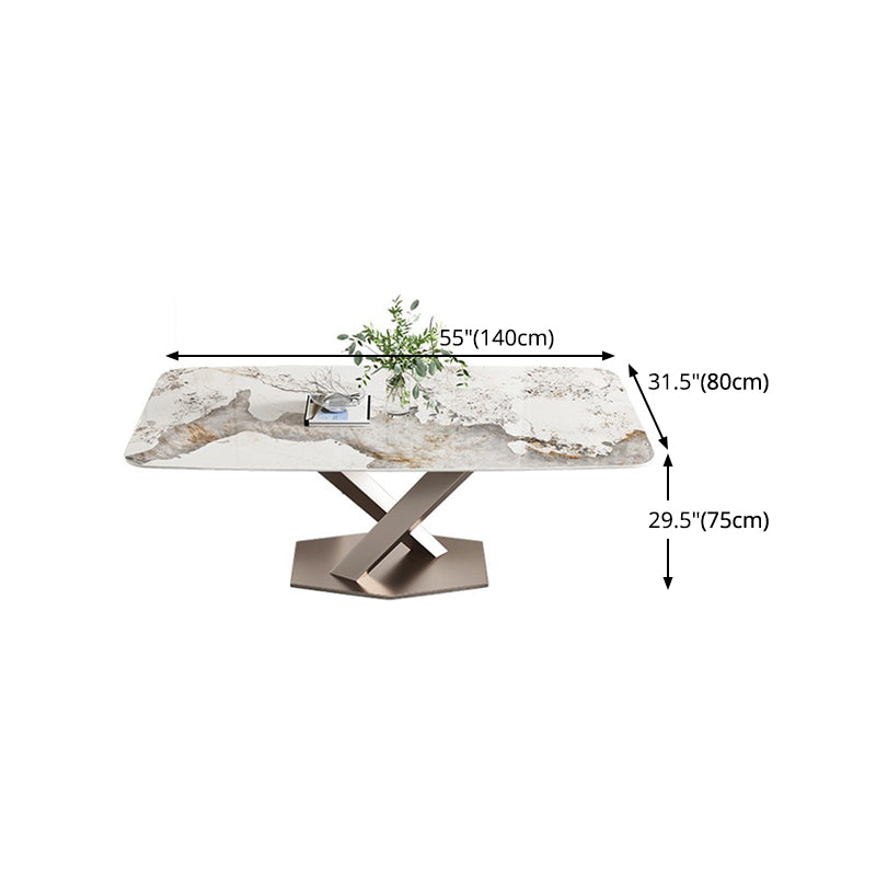 Sintered Stone Dining Table Traditional Luxury Rectangle Table with Pedestal Base