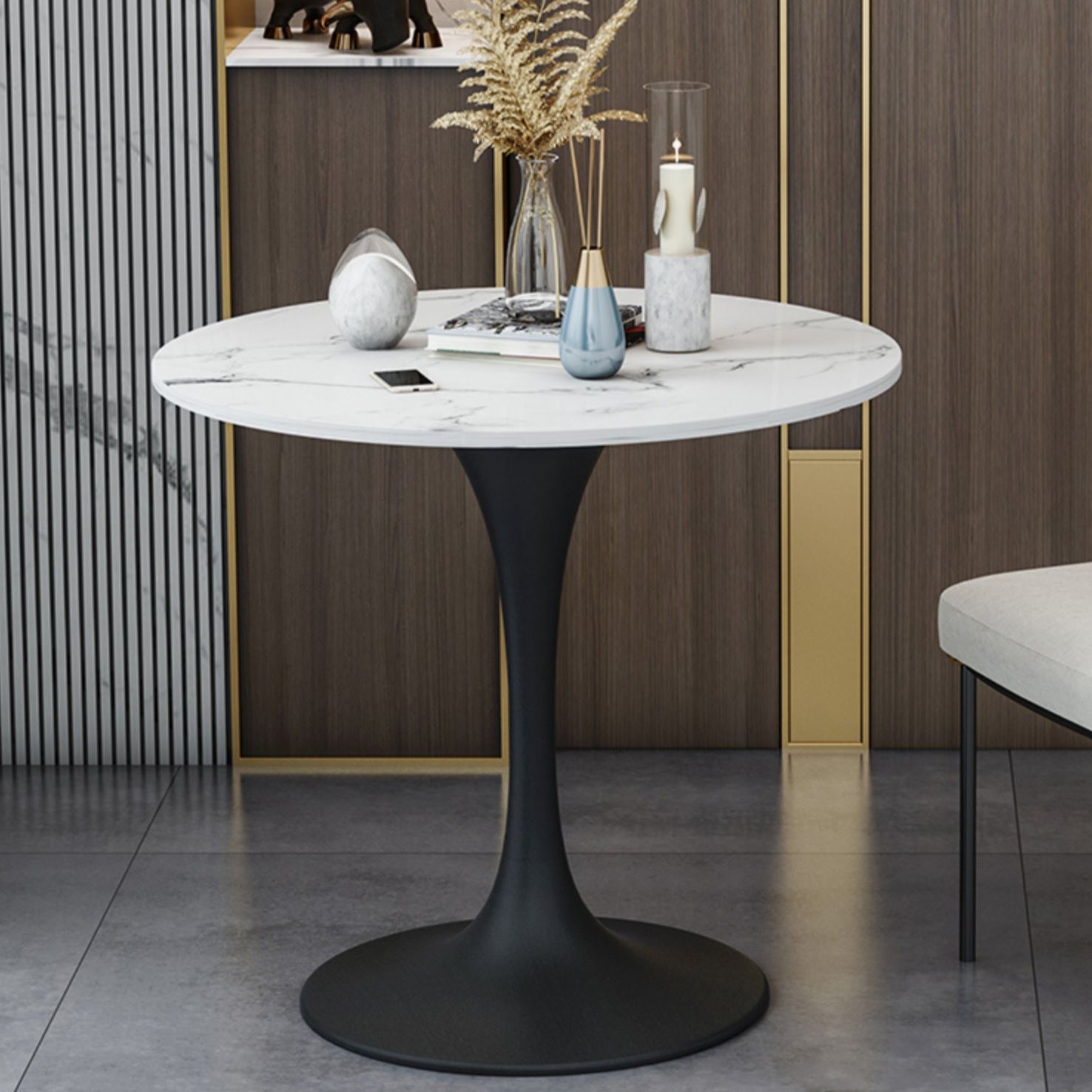 Modern Round Dining Table Sintered Stone Table with Tulip Base