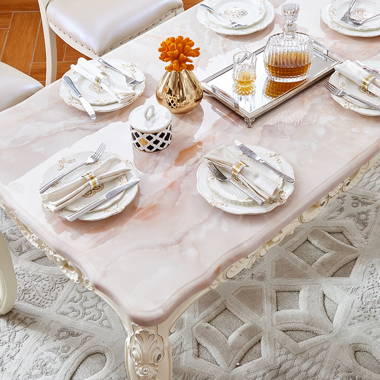 Stone White Dining Table Victorian 4 Legs Table for Dining Room
