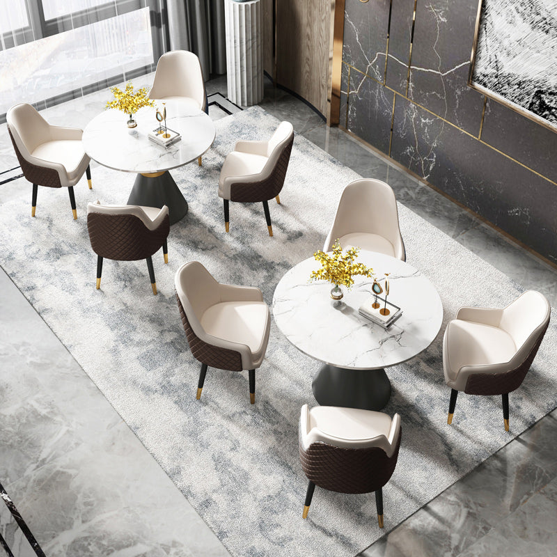 Traditional Luxury Dining Table Round White Top Pedestal Dining Table