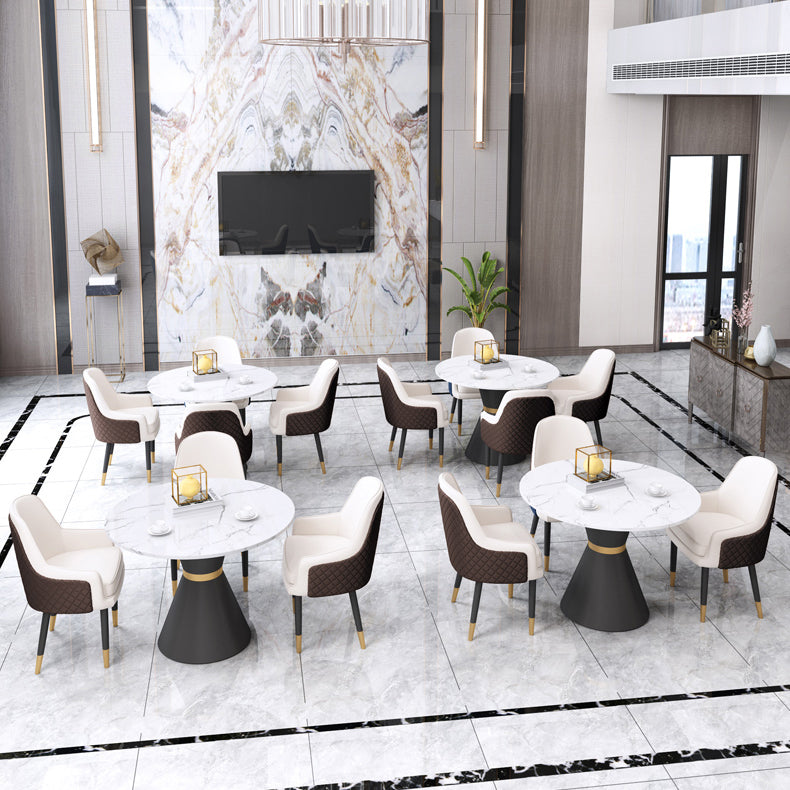 Traditional Luxury Dining Table Round White Top Pedestal Dining Table