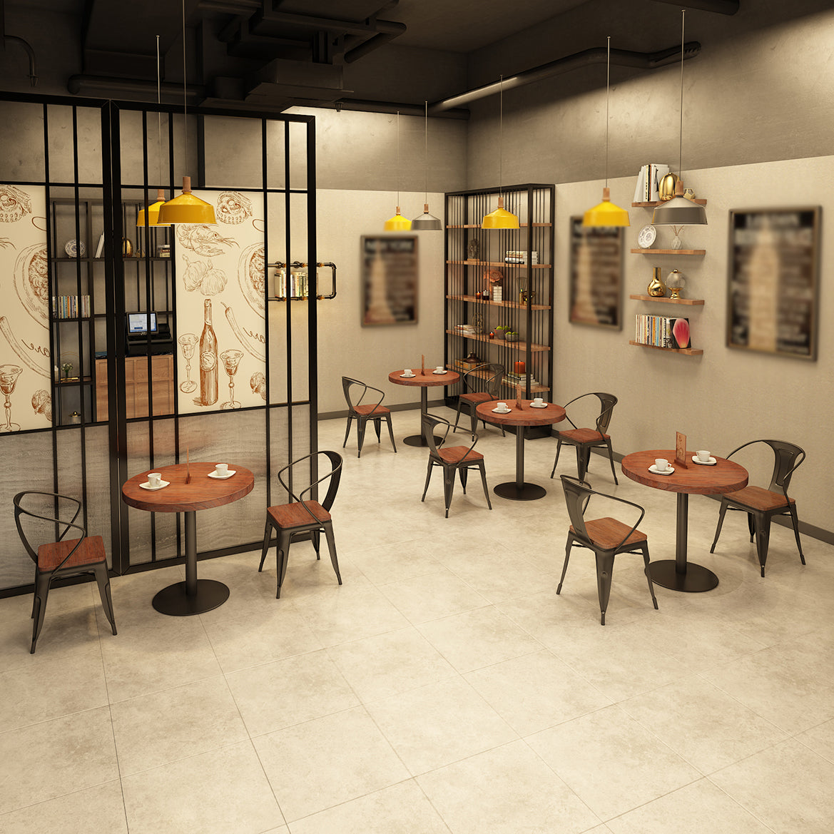 Metal Modern Round Indoor Table Pine Wood Top Table for Kitchen and Dining Room