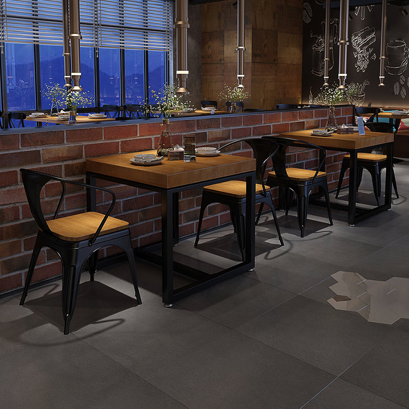 Solid Wood Dining Table Industrial Square Dining Table with Black Frame
