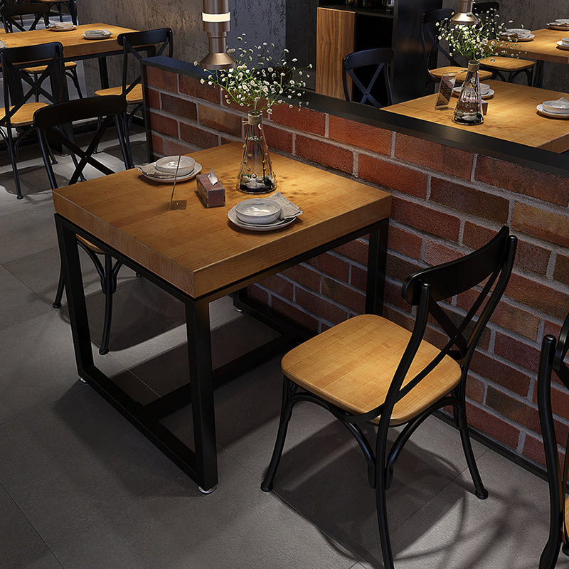 Solid Wood Dining Table Industrial Square Dining Table with Black Frame