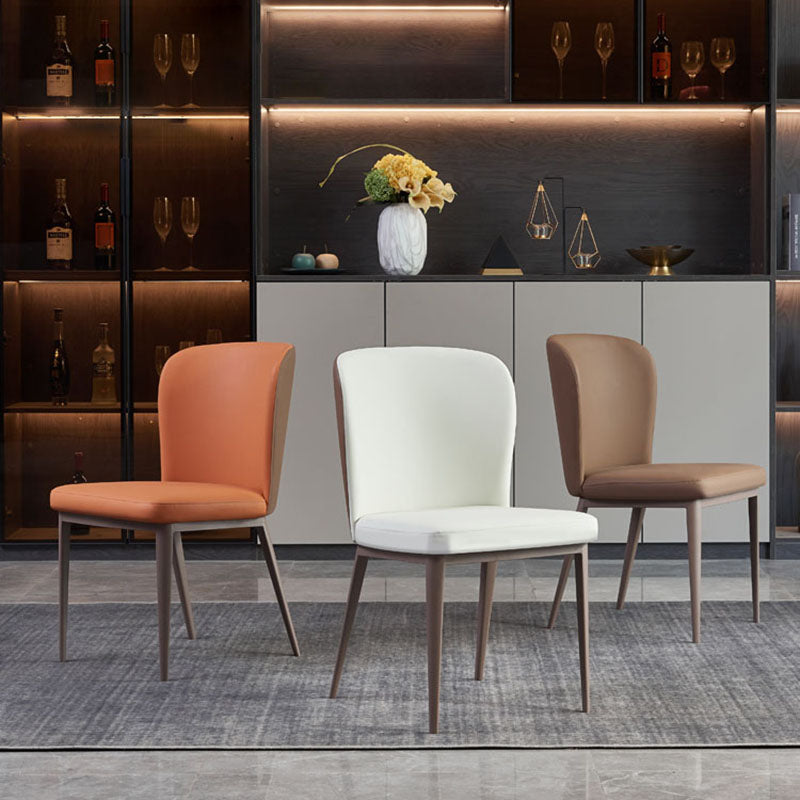 Contemporary Restaurant Leather Side Chair Brown Leg Wingback Dining Chair