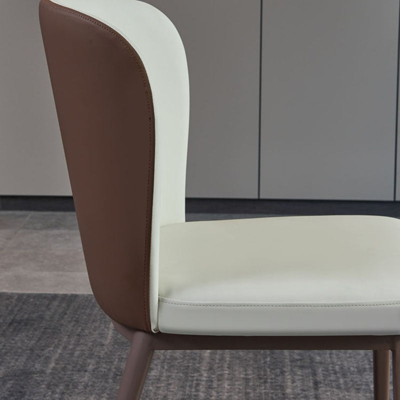 Contemporary Restaurant Leather Side Chair Brown Leg Wingback Dining Chair