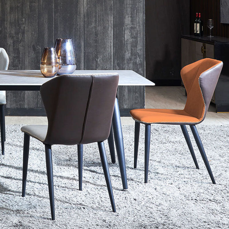 Contemporary Dining Side Chair Matte Finish Leather Curved Wingback Armless Chair