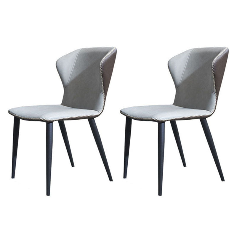 Contemporary Dining Side Chair Matte Finish Leather Curved Wingback Armless Chair