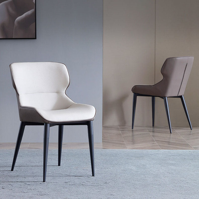 Contemporary Dining Sloped Arm Chair Matte Finish Leather Curved Parsons Chair
