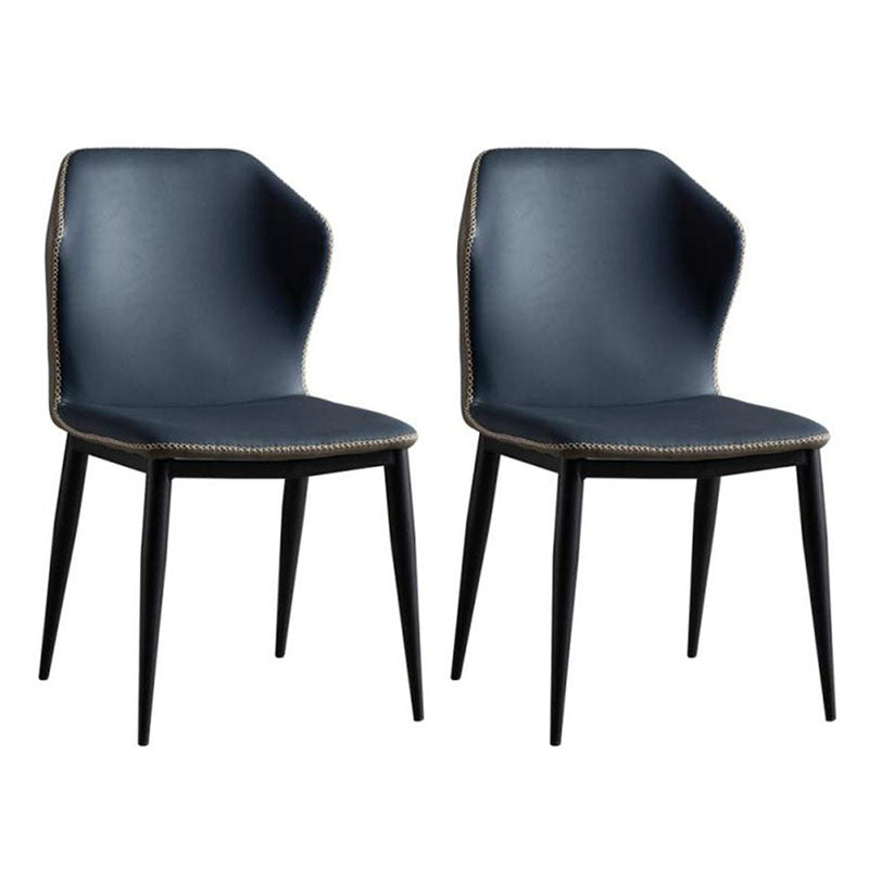 Contemporary Dining Armless Chairs Matte Finish Leather Curved Wingback Side Chair