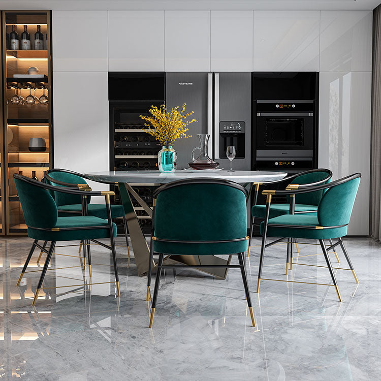 Nordic Style Velvet Dining Chair Metal Dining Arm Chairs for Restaurant Use