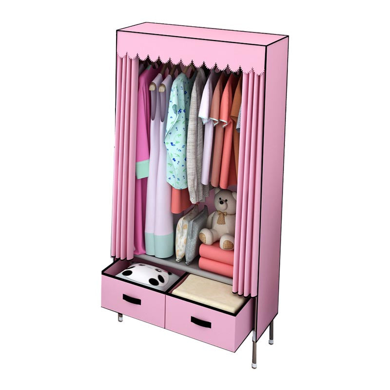 Silver Metal Frame Wardrobe Cabinet Contemporary Home Wardrobe with Drawers