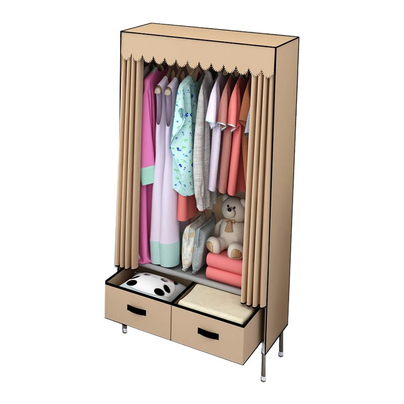 Silver Metal Frame Wardrobe Cabinet Contemporary Home Wardrobe with Drawers