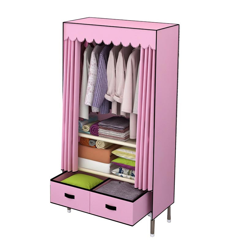 Silver Metal Frame Wardrobe Cabinet Contemporary Home Wardrobe with Drawers