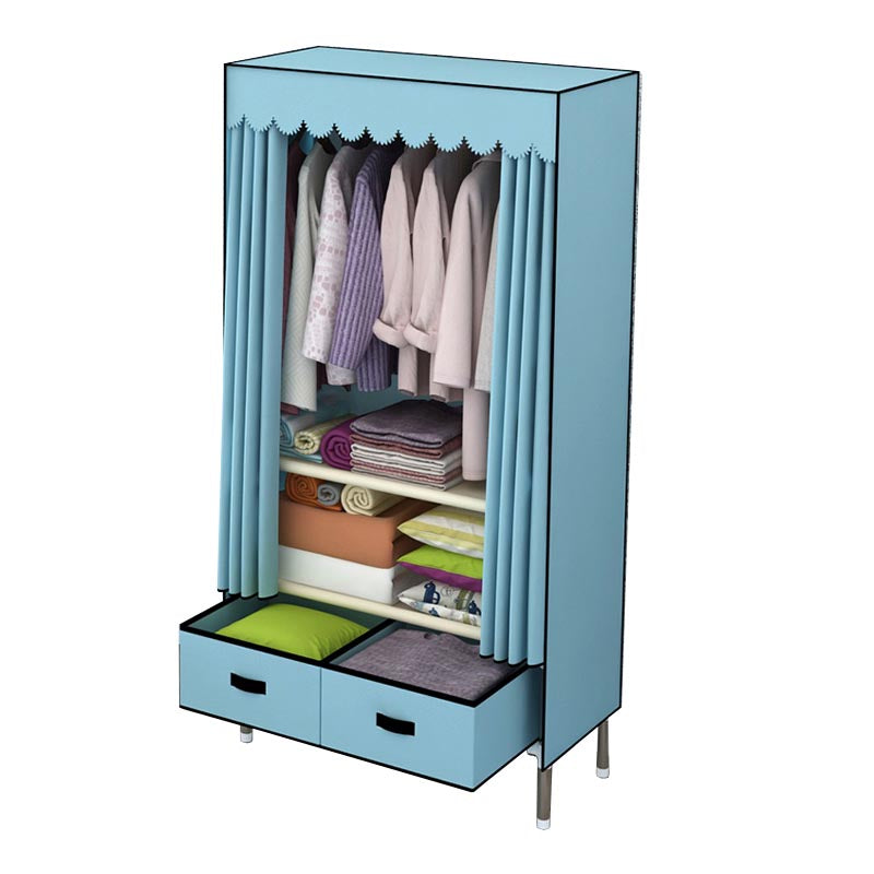 Silver Metal Frame Wardrobe Cabinet Contemporary Home Wardrobe with Drawers