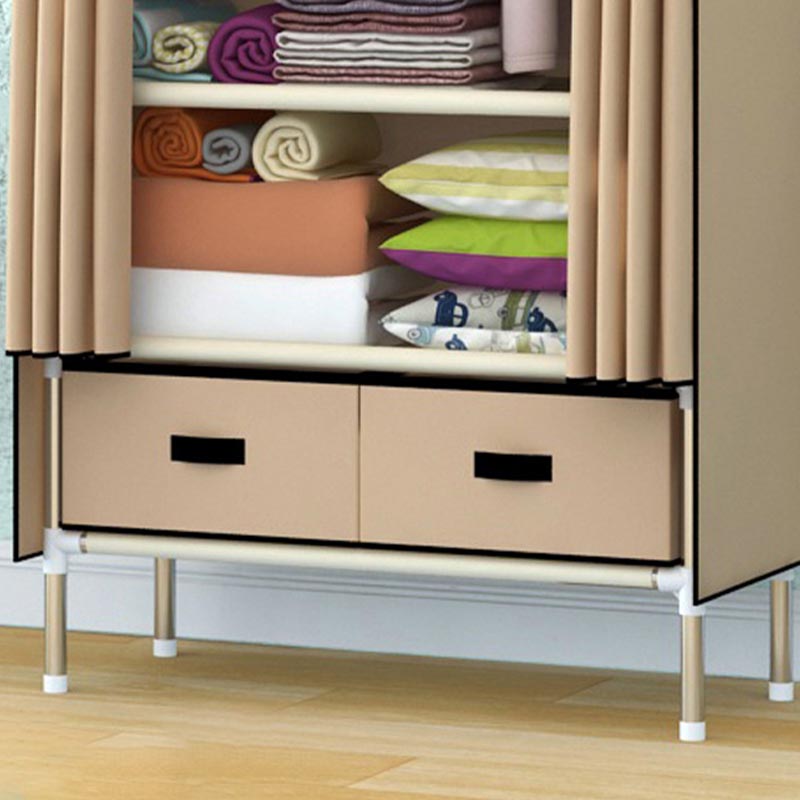 Silver Metal Frame Wardrobe Cabinet Contemporary Home Wardrobe with Drawers