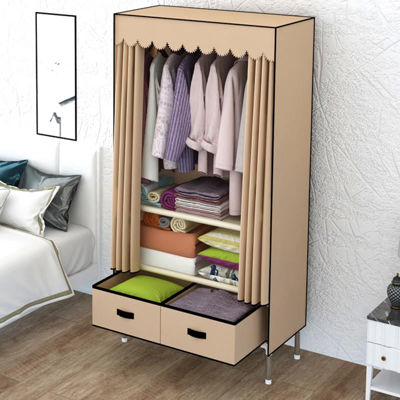 Silver Metal Frame Wardrobe Cabinet Contemporary Home Wardrobe with Drawers