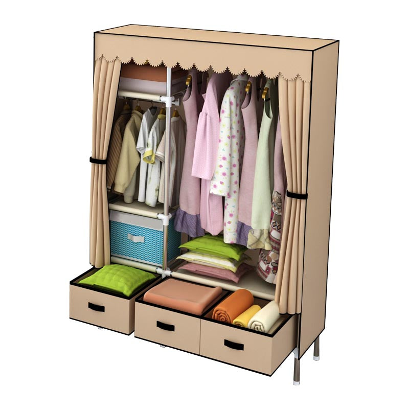 Silver Metal Frame Wardrobe Cabinet Contemporary Home Wardrobe with Drawers