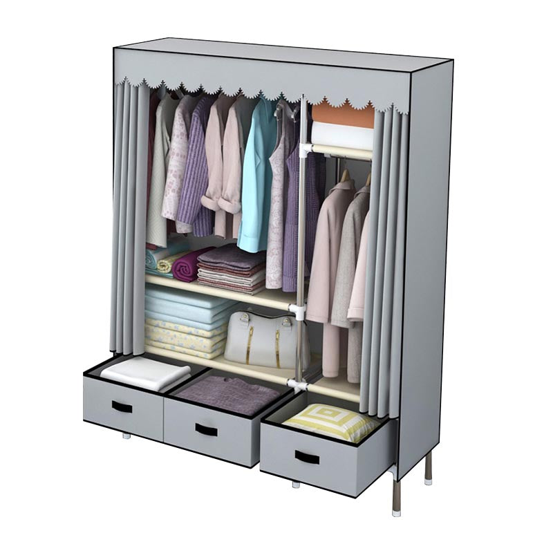 Silver Metal Frame Wardrobe Cabinet Contemporary Home Wardrobe with Drawers
