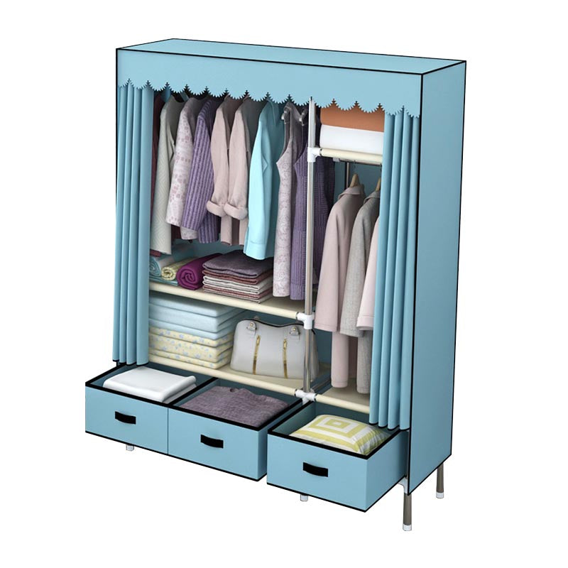 Silver Metal Frame Wardrobe Cabinet Contemporary Home Wardrobe with Drawers