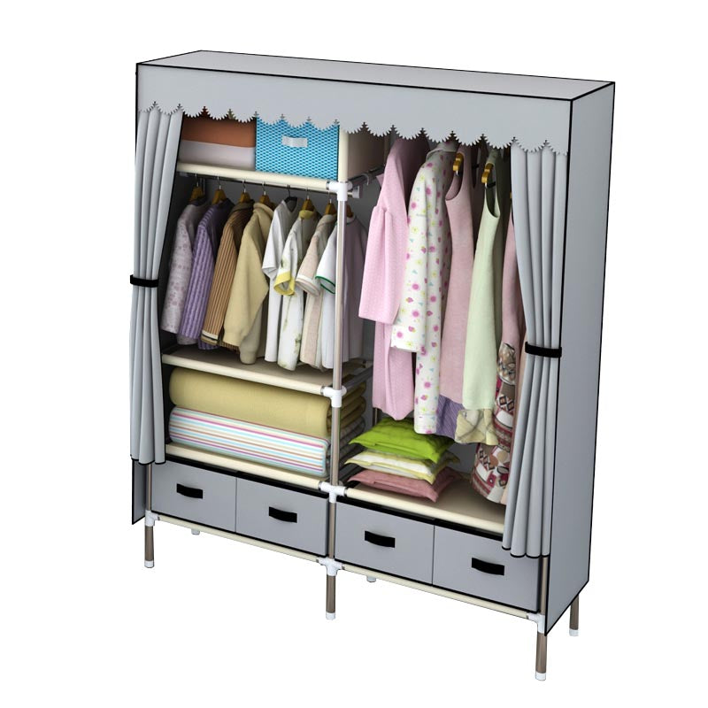 Silver Metal Frame Wardrobe Cabinet Contemporary Home Wardrobe with Drawers