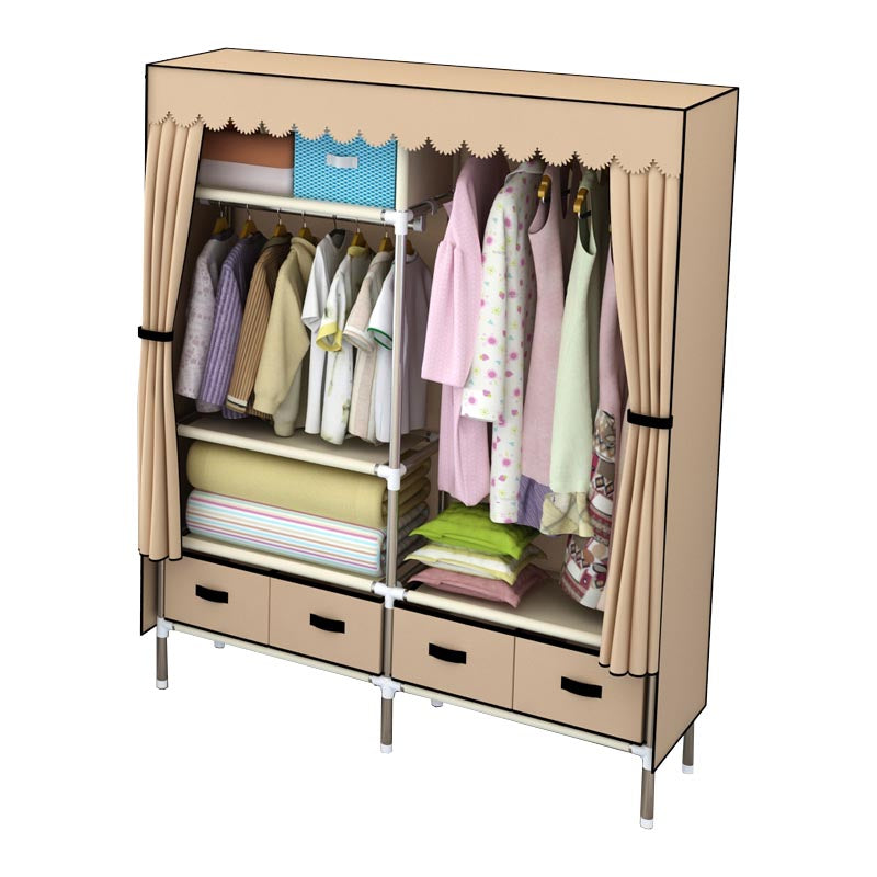 Silver Metal Frame Wardrobe Cabinet Contemporary Home Wardrobe with Drawers