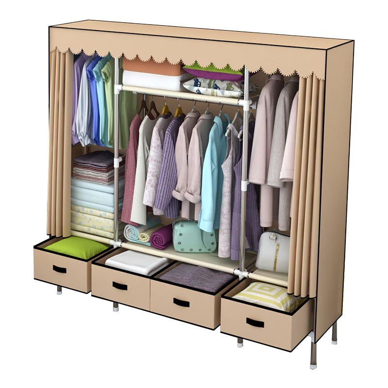 Silver Metal Frame Wardrobe Cabinet Contemporary Home Wardrobe with Drawers