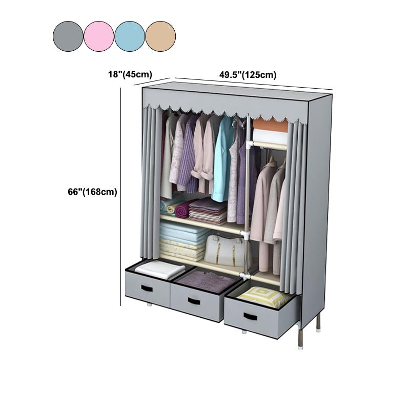 Silver Metal Frame Wardrobe Cabinet Contemporary Home Wardrobe with Drawers